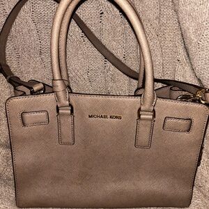MICHAEL KORS Dillon Dark Dune Taupe Leather Satchel Shoulder Bag Purse